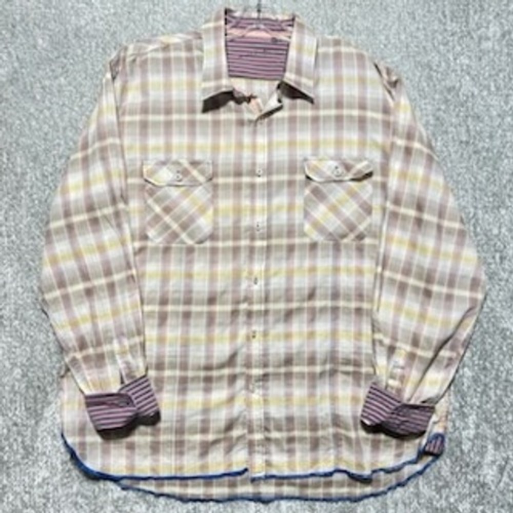 Robert Graham Mens 2XL Plaid Button Front‎ Shirt Tan Brown Yellow Long Sleeve